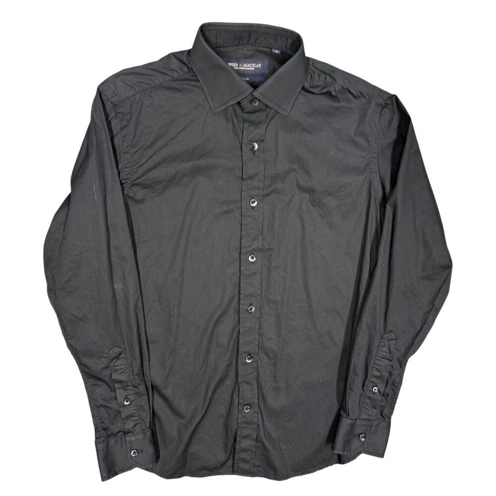 Spier & Mackay Dress Shirt Long Sleeve Black Mens Slim Fit 15 Small